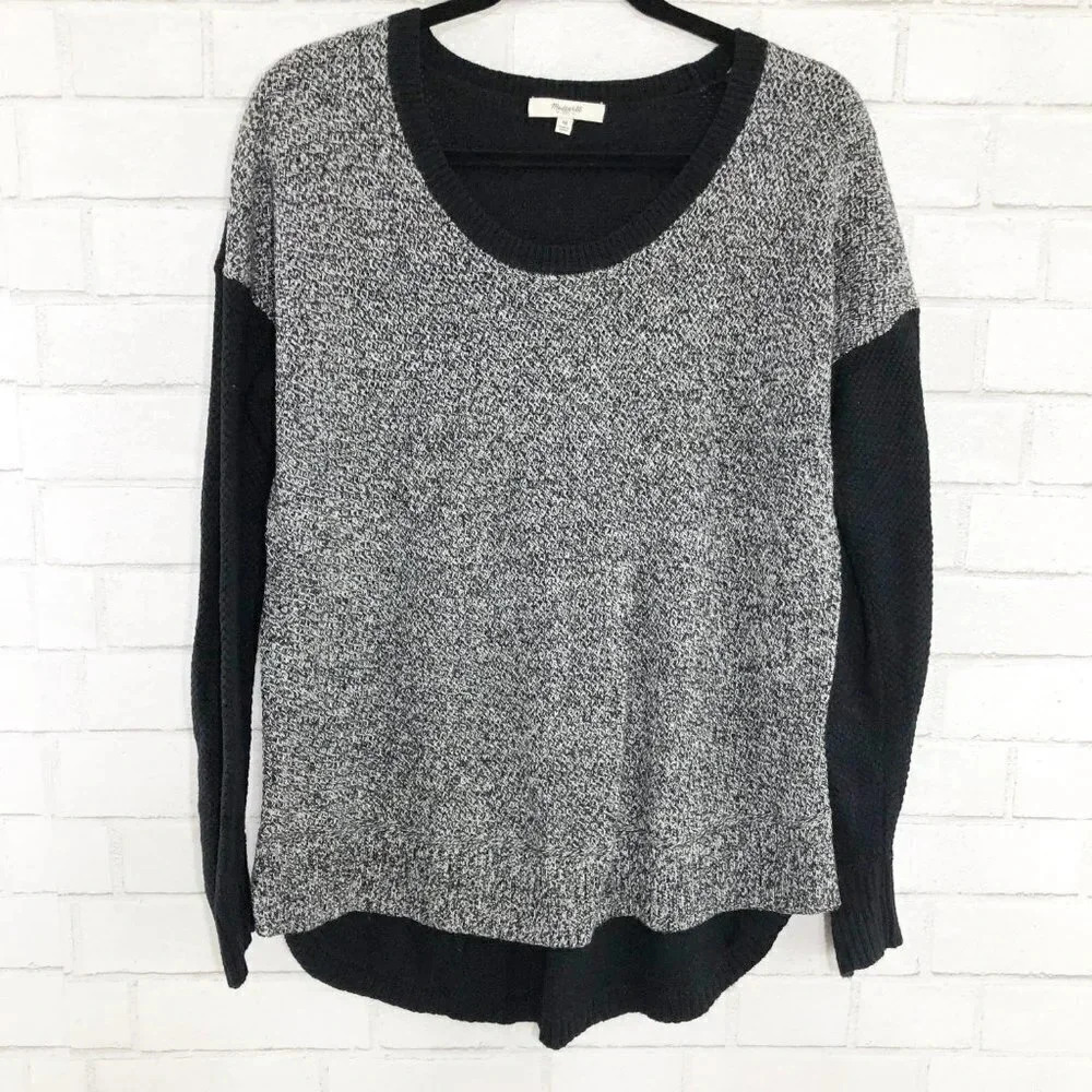 Madewell Black & White High Low Sweater, Medium